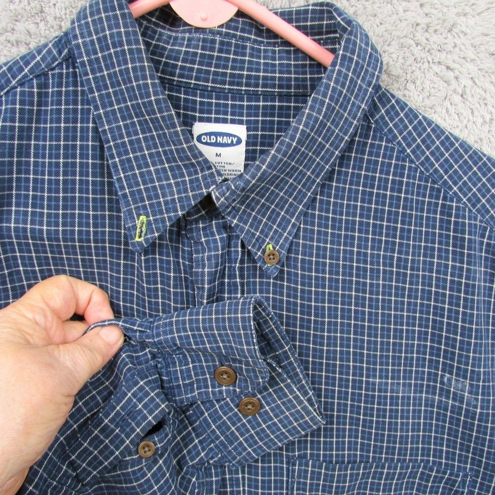Old‎ Navy Shirt Mens Medium Blue Check Long Sleeve Button Down Cotton Casual